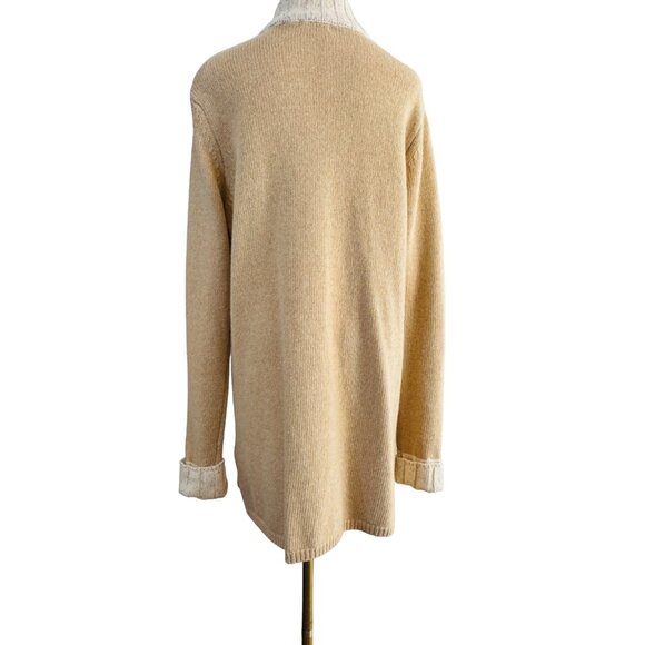 A.IDA Cable Knit Oatmeal Beige Long Cardigan L Open Front Toggle Closure Sweater - Picture 6 of 10